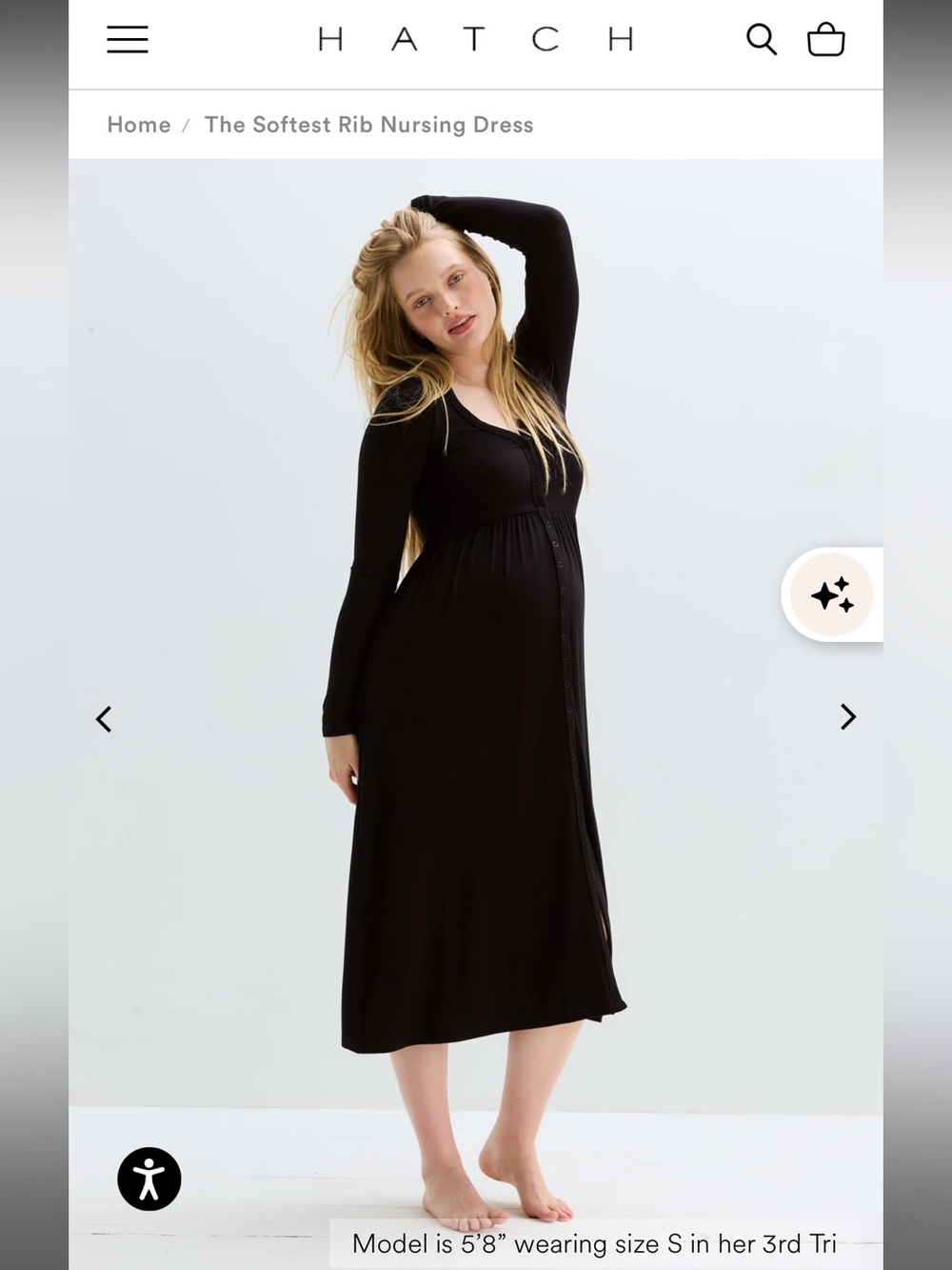 HATCH Black Long Sleeve Softest Rib Nursing Dress